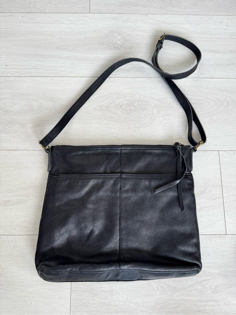 Margot Black Pebbled Genuine Leather Crossbody Bag Purse Adjustable Strap